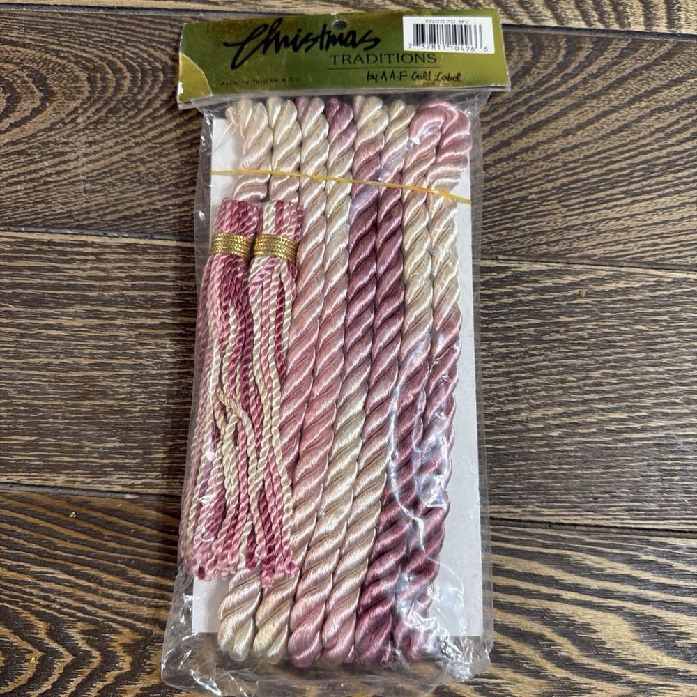 VTG Christmas Traditions Pink Decorative Rope Tassels Gold Label Dead Stock